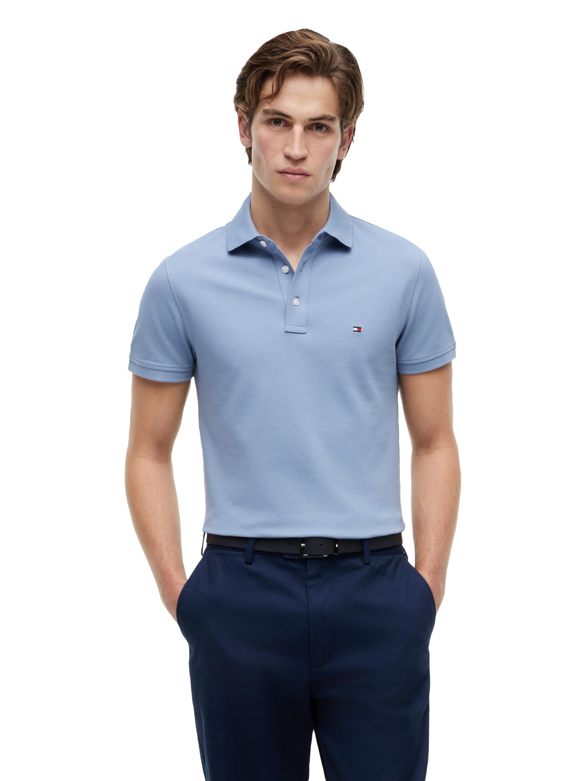 Tommy Hilfiger Men's Short Sleeve Polo Shirts in Slim Fit with Stretch and Organic Pique Cotton