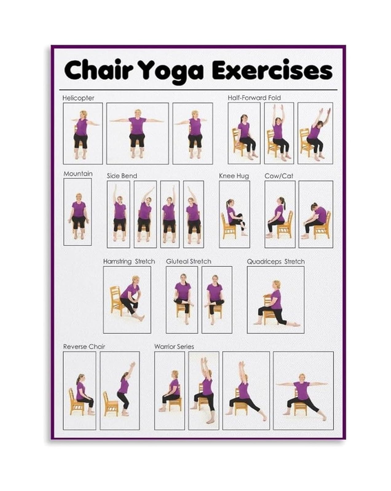 BIRXPMOS Therapeutic Chair Yoga for Seniors - Gentle Routines for Back Pain, Stress Reduction & Better Sleep, Motivational Fitness Wall Chart(Framed,16x24inch(40x60cm))