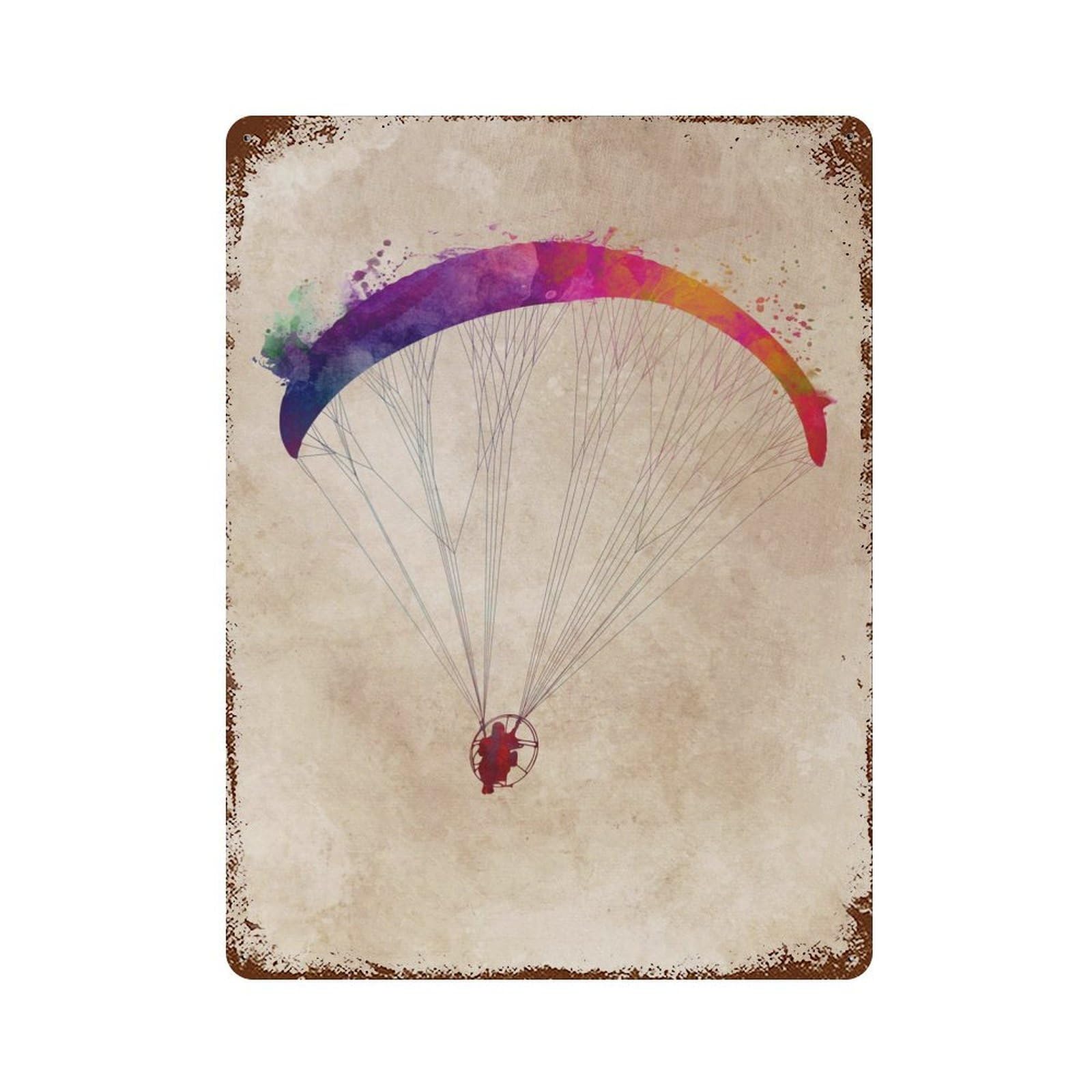 Rust Effect Paraglider Distressed Metal Wall Sign 15.7"x11.8", Decorative Metal Wall Art for Living Room, Hallway And Home Decor