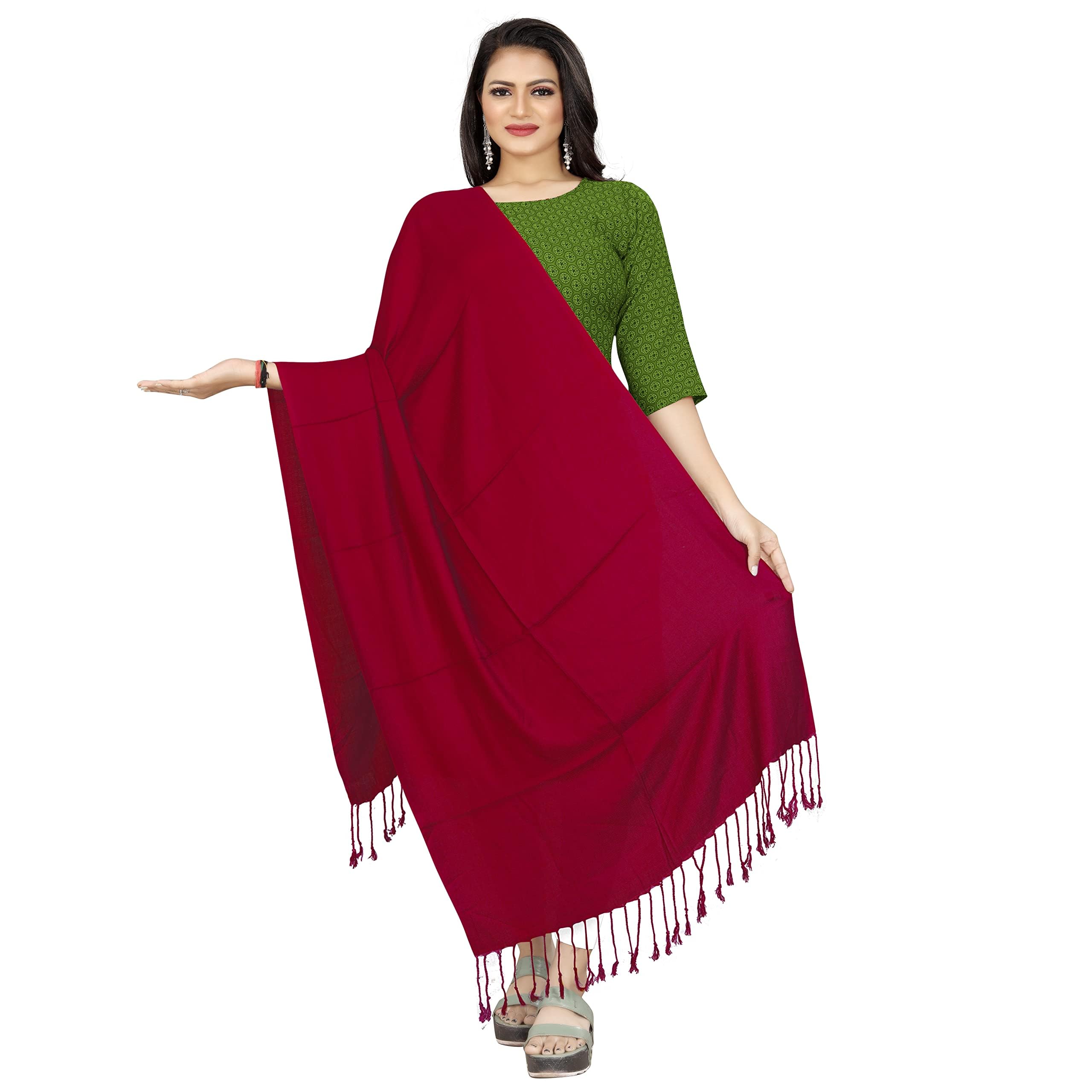 ebadat Women's Casual Solid Viscose Fancy Soft & Skin-Friendly Scarf/stole with Tasal Work Suitable for Every Season (Maroon)-picture-36