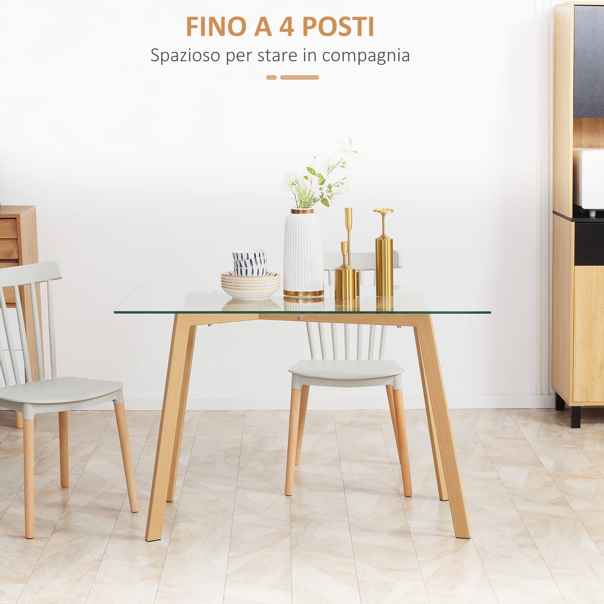 HOMCOM Tavolo da Pranzo Rettangolare per 4 Persone MAX Vetro 120x60x76 cm | Tavolo da Pranzo in Vetro Temperato e Acciaio, per Cucina, Soggiorno