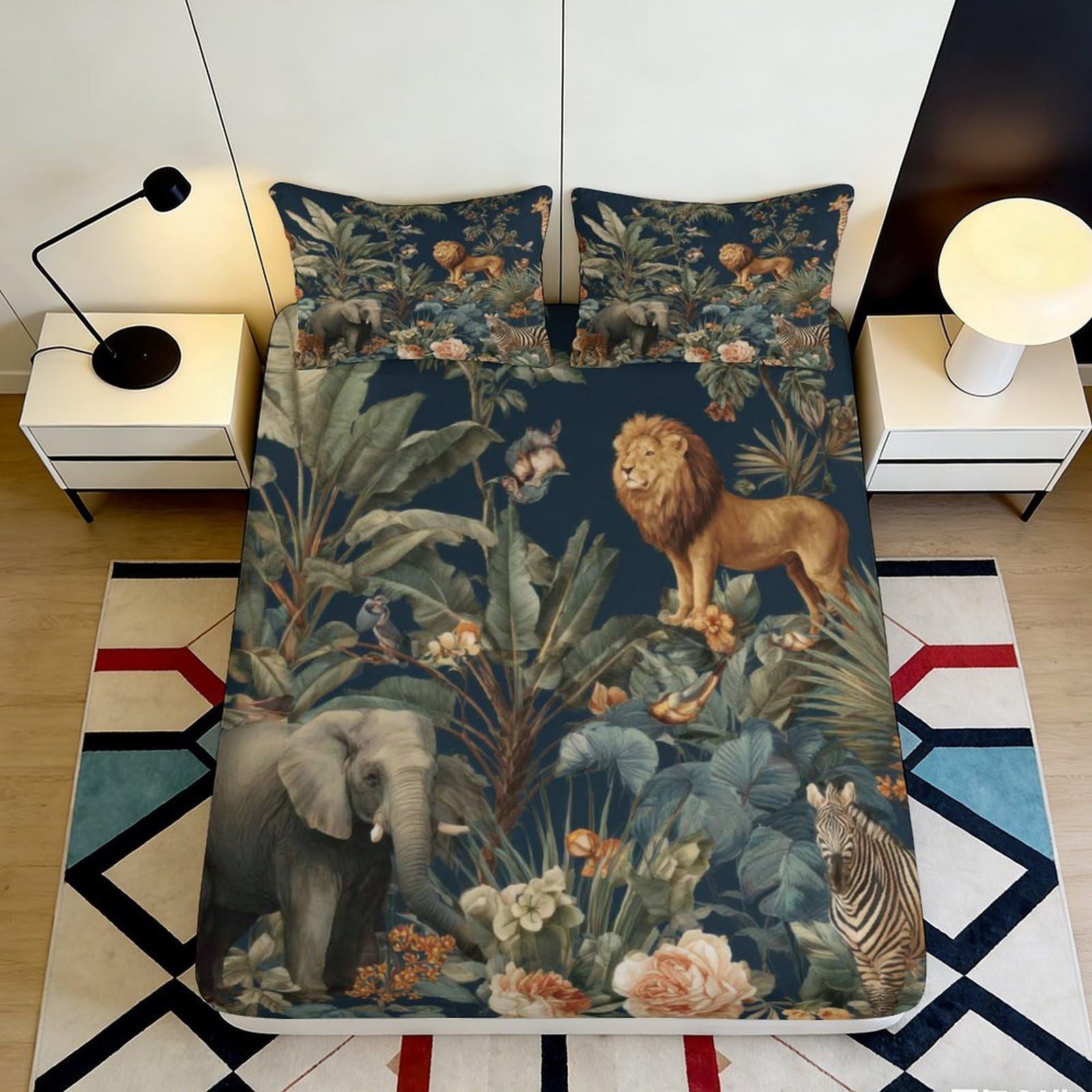 Pnayamiorkfel Style-9 3D Printed Jungle Safari Fitted Sheet Microfiber Soft Breathable Wildlife Forest Mattress Cover For Bedroom Decor 90X200x25cm