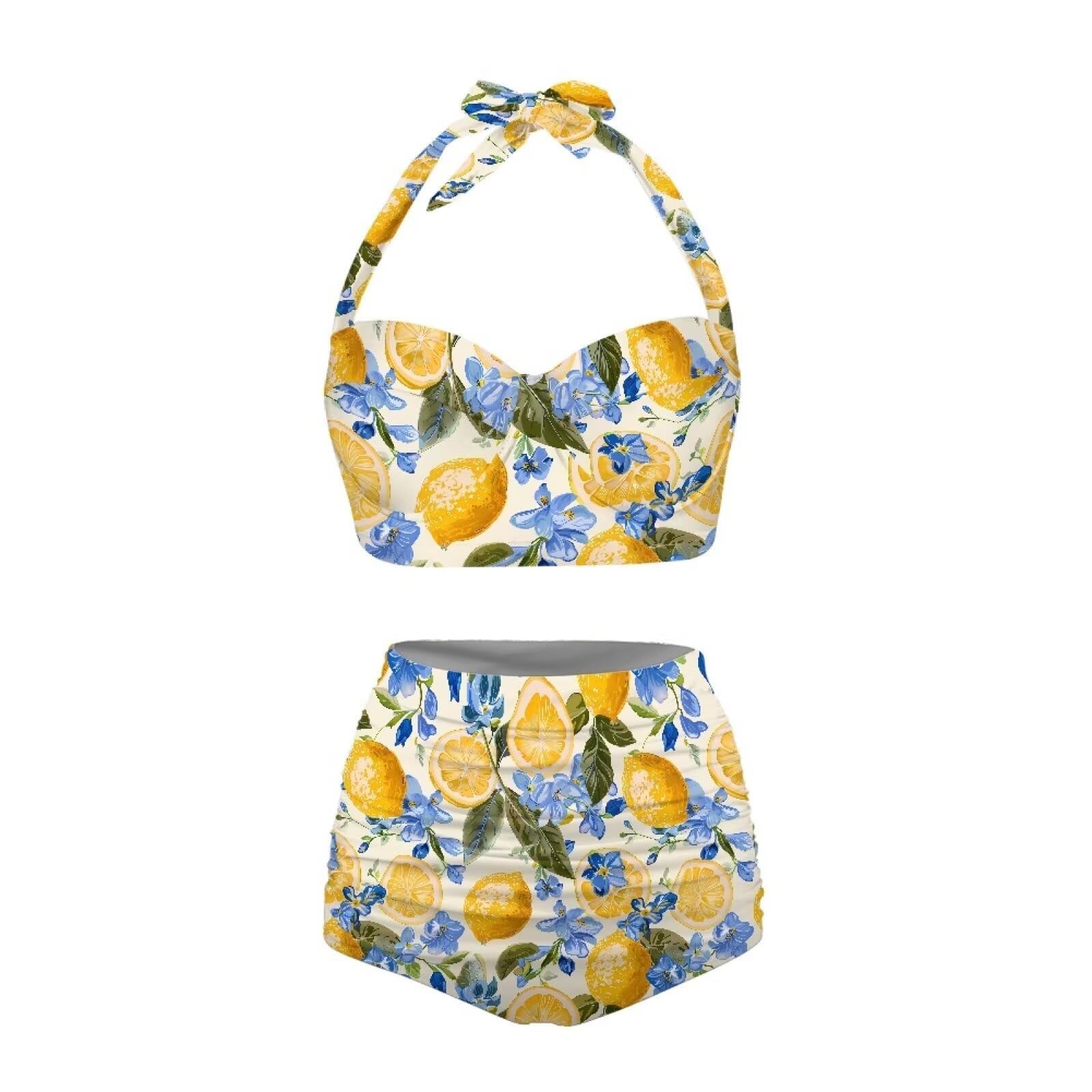 Maillot De Bain Femme Maillot de Bain Deux pièces Bikini Haute col Montant pour Femme Ensemble Tankini élégant avec Fronces Parfait Vacances Plage Piscine Saison Printemps été