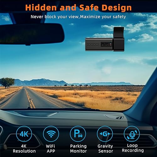 Miniatura 4 de Cámara de tablero 4K WiFi frontal para automóviles, cámara de automóvil E-YEEGER Mini con aplicación, cámara de tablero con modo de estacionamiento