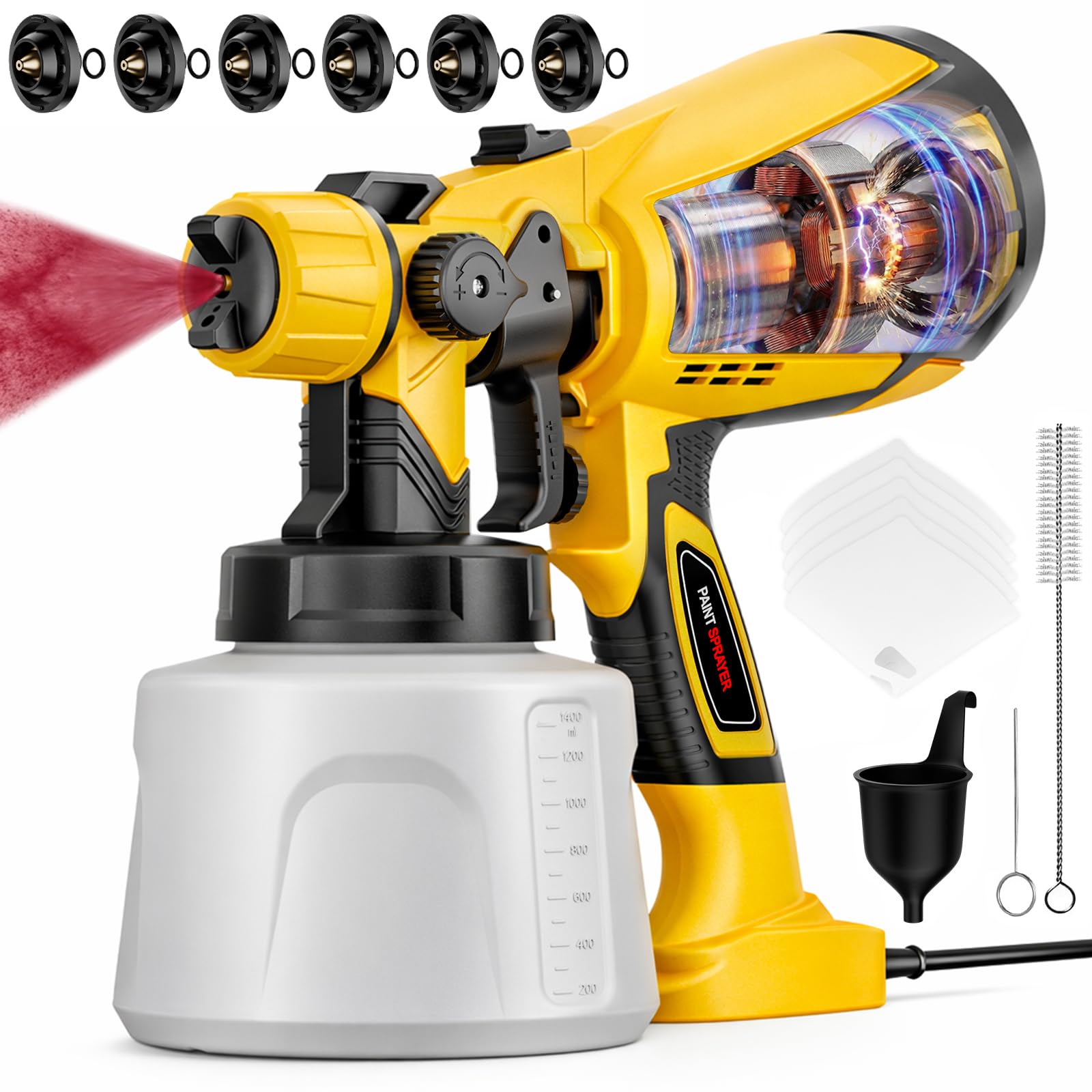 Photo 1 of Paint Sprayer Indoor Outdoor, 1000W Electric Handheld HVLP Spray Paint Gun with 3 Patterns 6 Nozzles, Easy to Clean & Use, Stain Sprayer for House Painting, Furniture, Cabinets, Walls, Doors, Fences