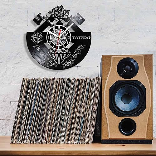 Miniatura 5 de Reloj de pared con disco de vinilo silencioso con nombre personalizado, máquina de tatuaje de cuarzo con pilas, 12 pulgadas, LP, reloj colgante
