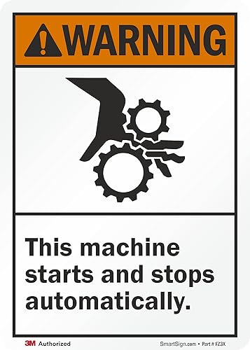 SmartSign 7 x 5 pulgadas "Advertencia esta máquina se inicia y se detiene automáticamente", etiqueta ANSI de vinilo laminado de 5.5 mil, material