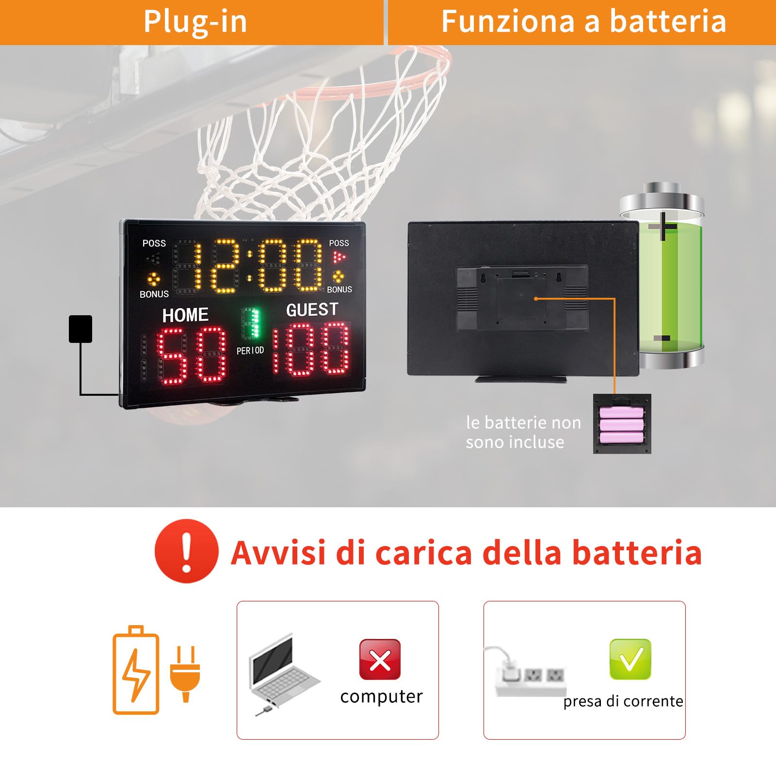 Tabelione Elettronico LED Portatile Segnapunti con Telecomando per Calcio Basket 11 Digit