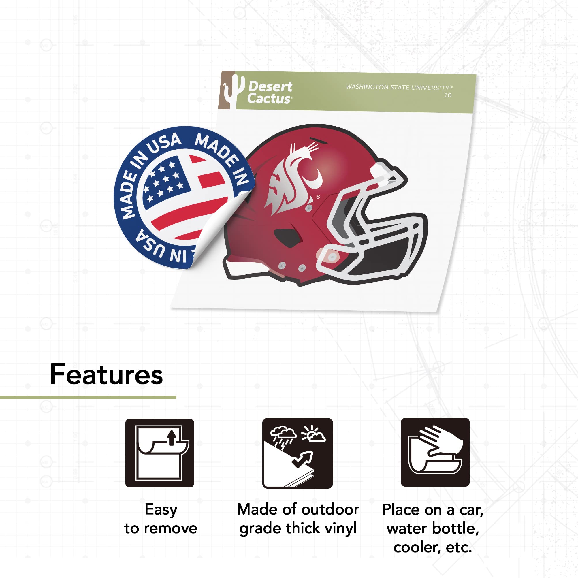 Desert Cactus Washington State Cougars Sticker Set – Officially Licensed Vinyl Decals For Laptop, Car & Water Bottle - View #3