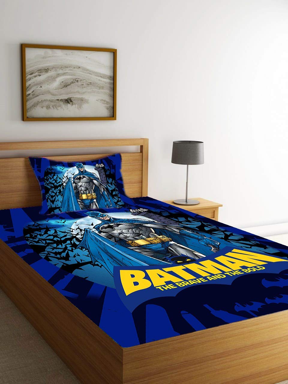 GS Traders™ 3D Digital Print Batman Velvet Fabric Single Bedsheet With One Pillow Cover (Blue)
