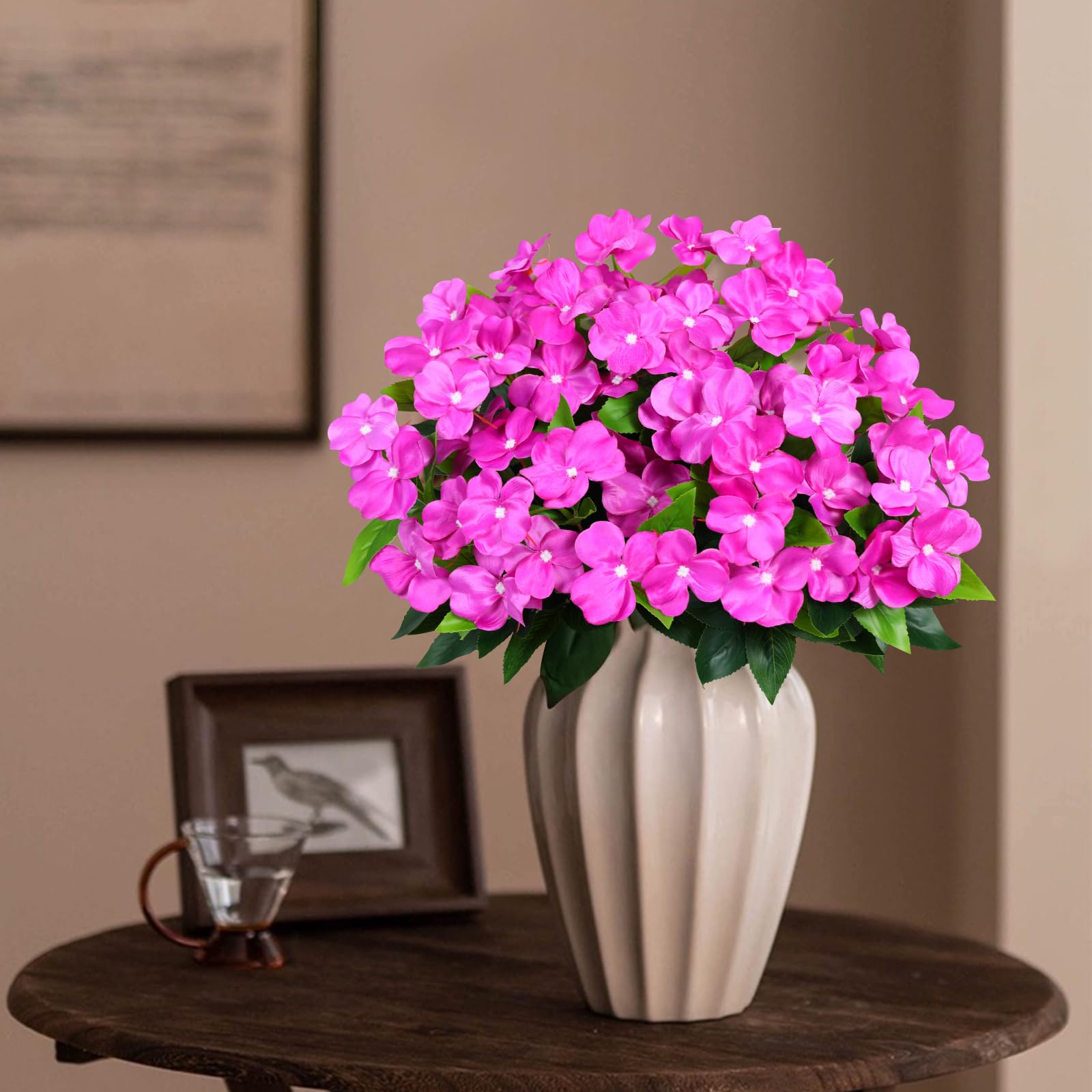 Hobyhoon 4pcs Artificial Flower Outdoor Purple Silk Flower Bouquet Faux Impatiens Flowers for Outside Indoor Home Balcony Window Boxes Garden Decorations - Image 4