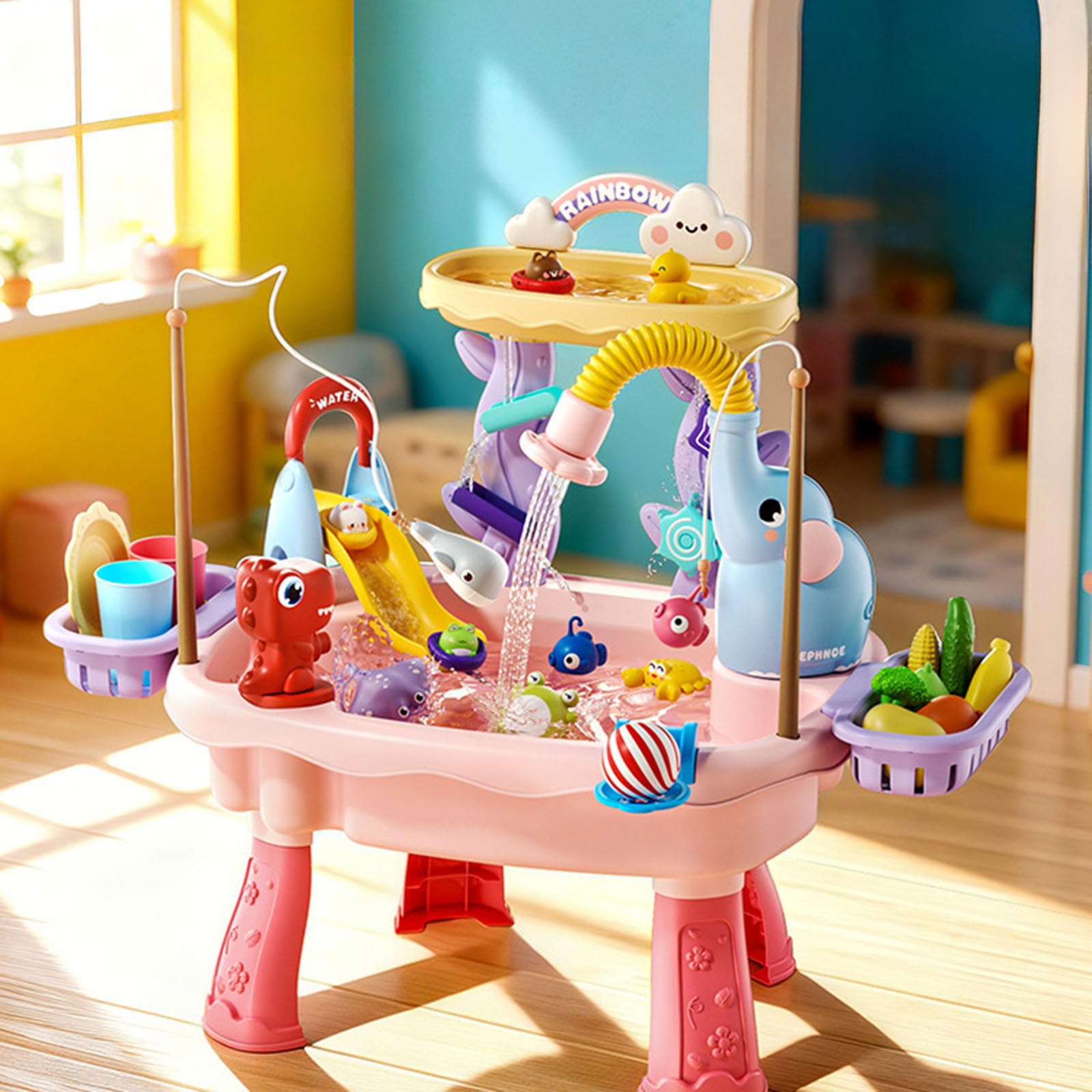 Generisch Wassertisch für Kinder Sand Wassertisch Spielzeug Großer Wassertisch Wasserspielzeug Rutsche und Angelspielen Outdoor Strandspieltisch Sinnesspielzeug für Jungen Mädchen