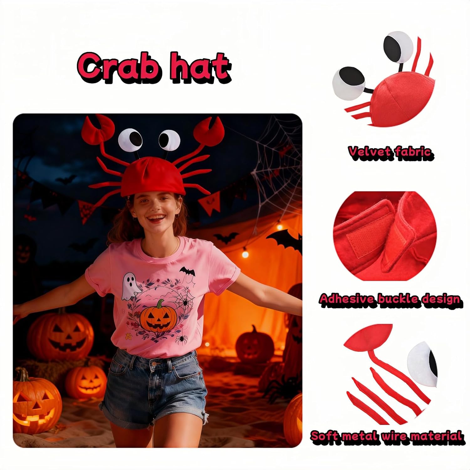 Btolin 3D Crab Hat with Movable Claw Gloves,Party Props,Funny Lobster Crab Costume Accessory for Halloween Christmas Party - Image 2