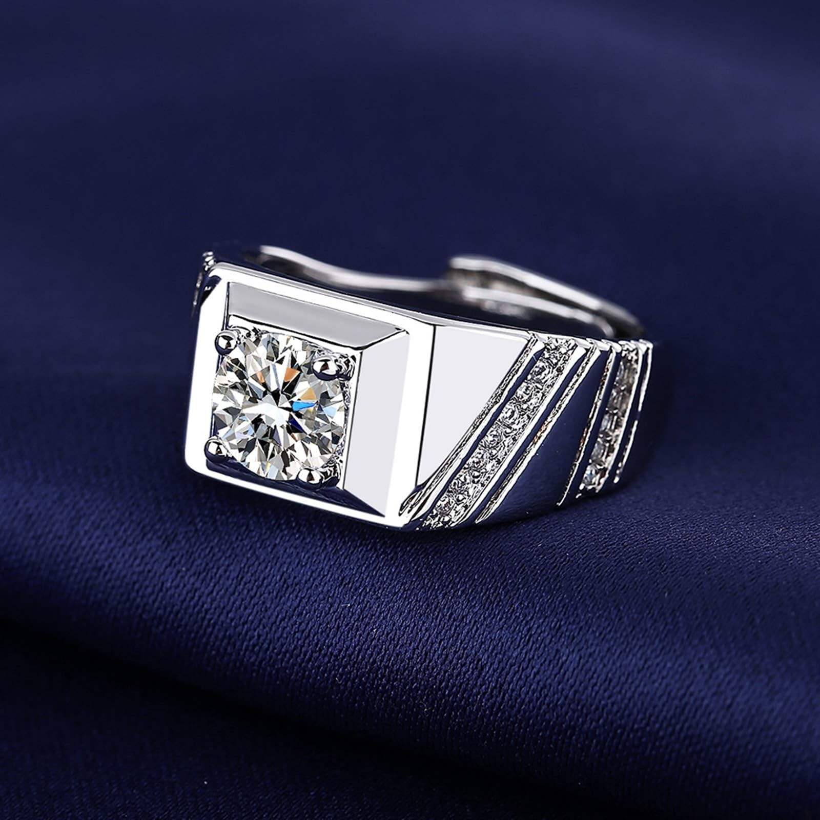 Wycian Pierścionki zaręczynowe mężczyźni 14K białe złoto pierścionek laboratoryjny diament sygnet z cyrkonią rozmiar N 1/2 moda dla dziadka biżuteria zaręczynowa