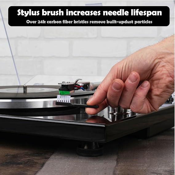 Vinyl Record Cleaning Kit,Complete 8-in-1,100ml Vinyl Record CleanerVelvet Record BrushStraight Handle BrushRound Head BrushSilicone Record TraySuede WipeEar Wash Ball & Storage Bag