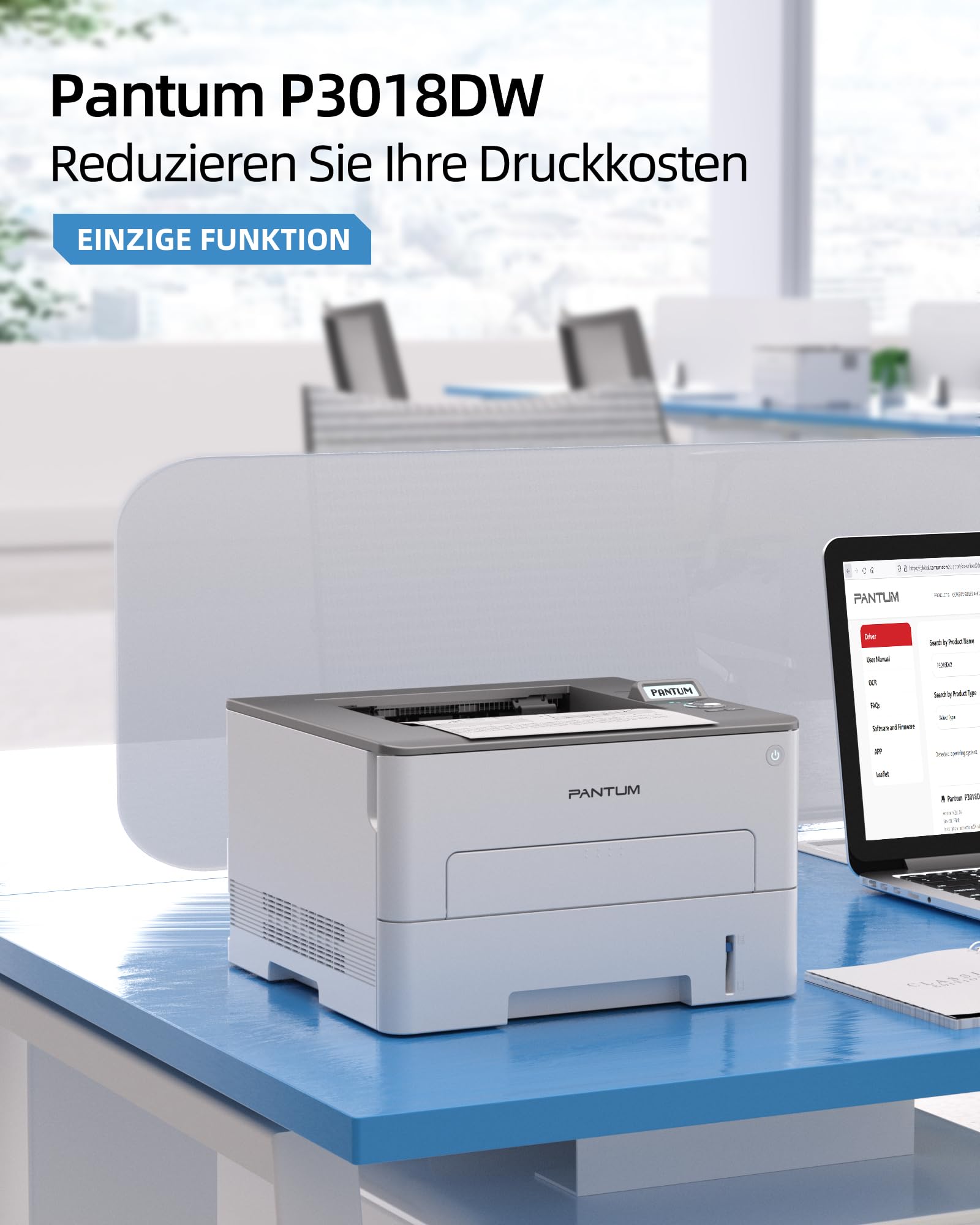 PANTUM P3018DW Laserdrucker Schwarz Weiss, Drucker WLAN/USB/Ethernet, Automatischer Duplexdruck, 30 ppm, Inklusive 1000-Seiten-Starter-Tonerkassette