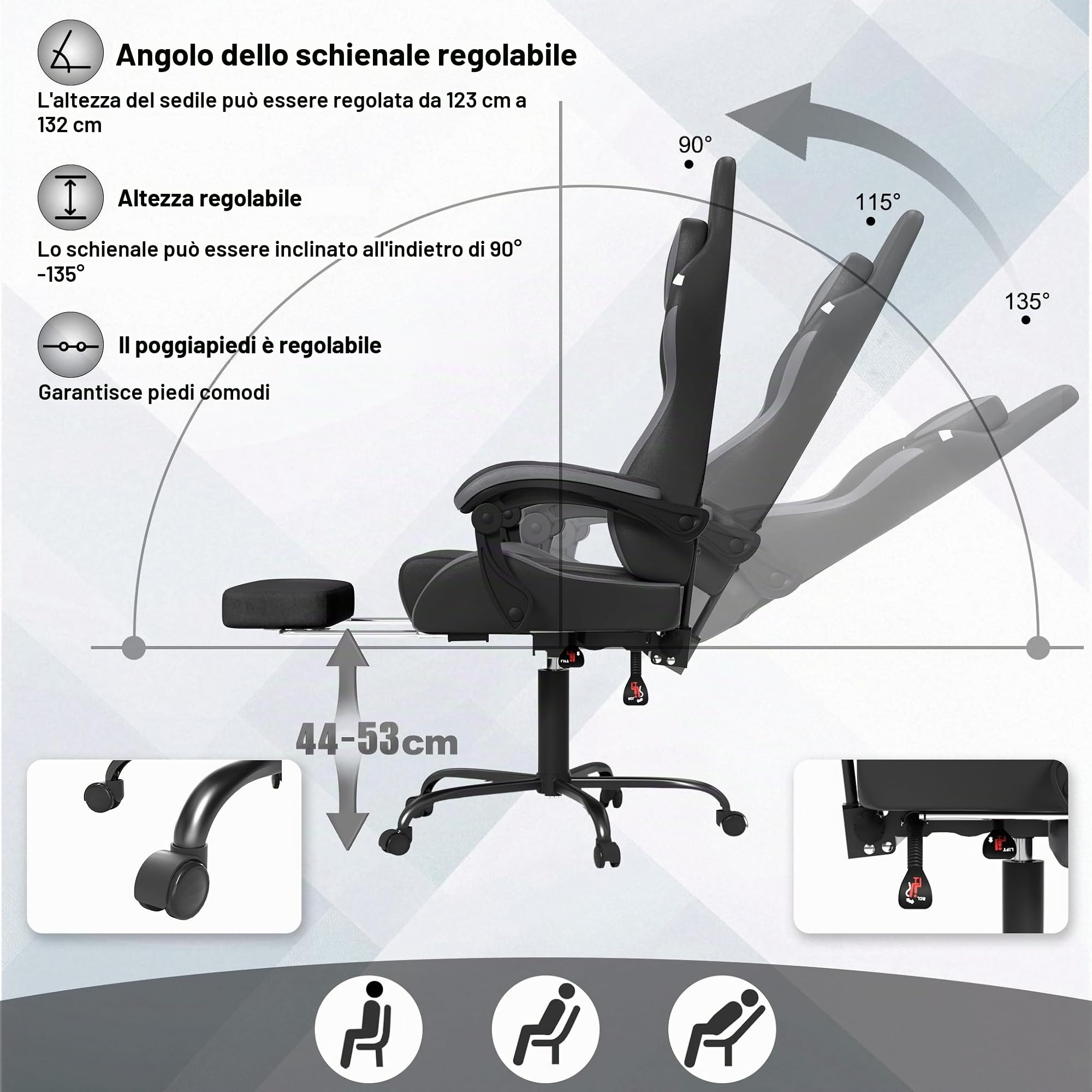 YRHome Sedia da Gaming Ergonomica, Sedia da Ufficio Ergonomica, Sedia da Gaming Girevole e Regolabile in Altezza, Sedia da Ufficio Regolabile in Altezza, Sedia da Ufficio con Poggiapiedi e Supporto