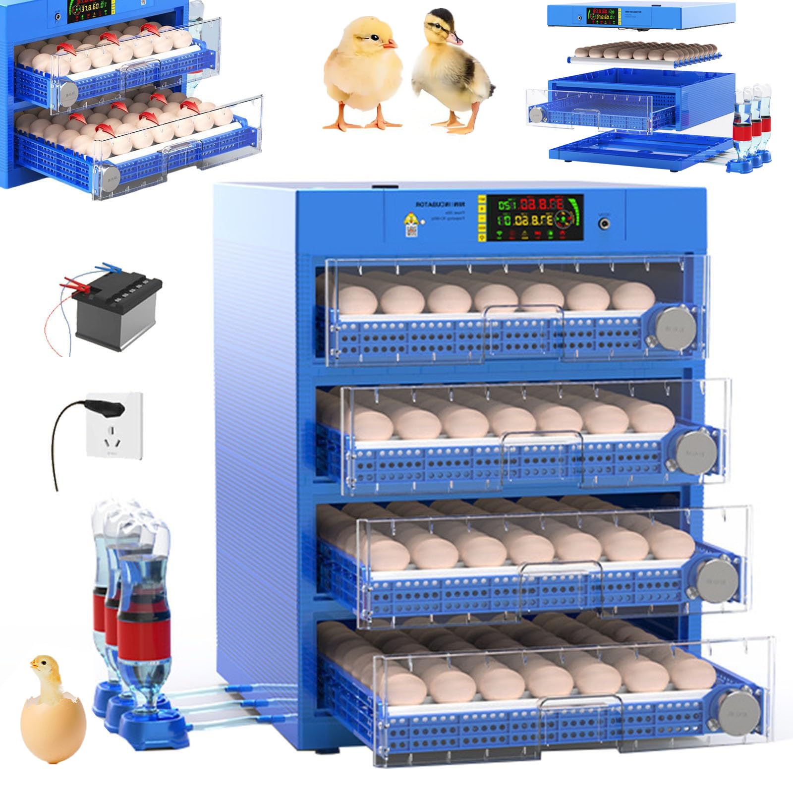 LISTaRSw 64/128/192/256/300 Eggs Incubators, Egg Incubator with Automatic Egg Turning and Humidity/Temperature Control, Automatic Poultry Hatcher Machine, For Chicken, Duck, Goose, Bird 300eggs