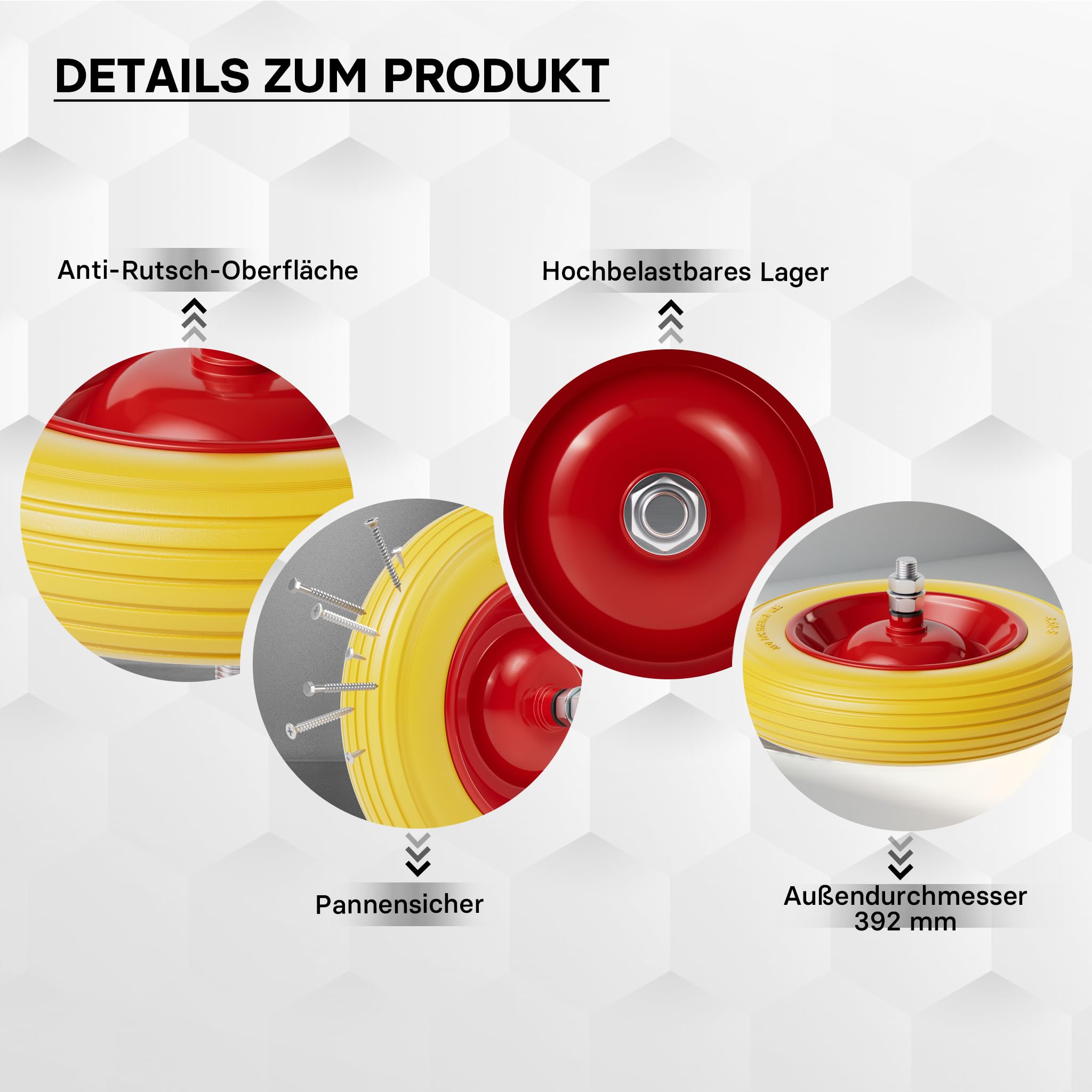 Wiltec Pannensicheres PU Rad 4.00-8 100 x 400 mm 160 kg, Polyurethan Vollgummi Schubkarren Komplettrad mit Steckachse, Schubkarrenrad pannensicher