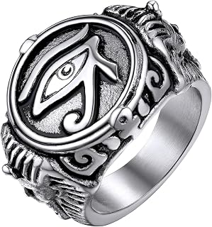 JEWELRY Eyes of Horus Ring for Men Women, Stainless Steel Ankh Ring, Ancient Egyptians Symbol Wadjet Eye Protection Ring Protection Jewelry