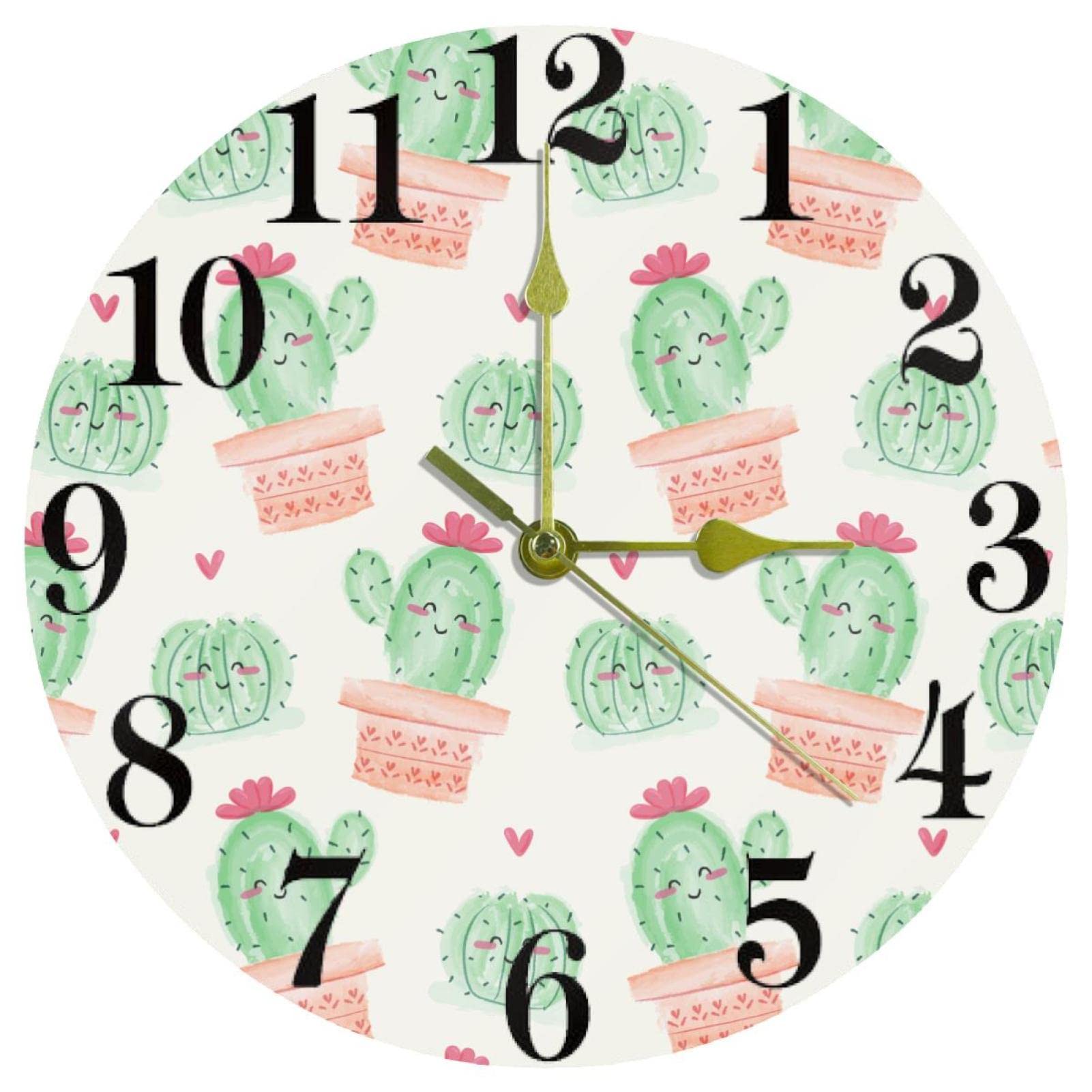 Grande horloge murale aquarelle cactus anti-tic-tac pour un sommeil calme