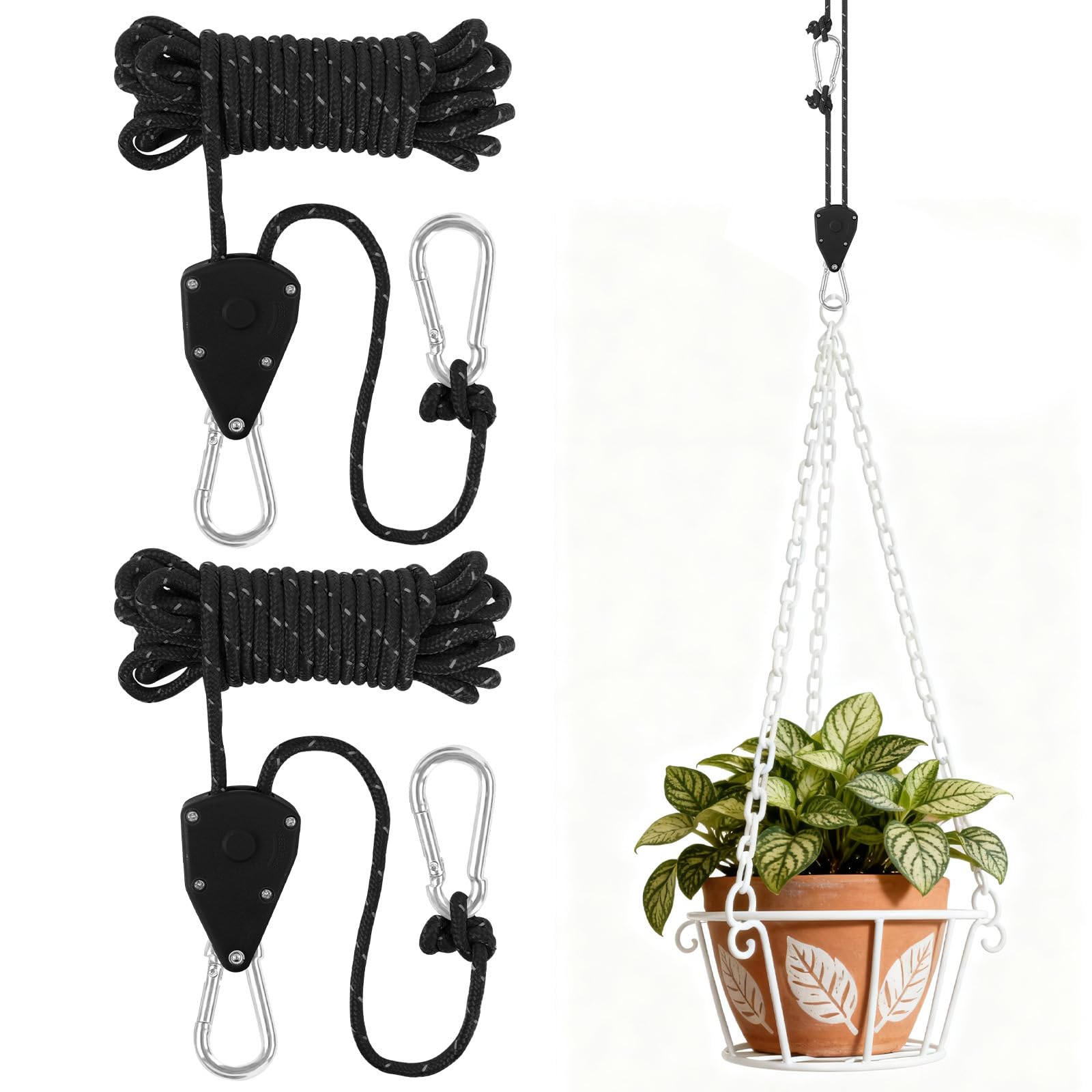 NUTKIT 2 Pack Tent Guy Ropes, 4 mm Ratchet Guy Ropes With Rope Tensioner, 4 M Portable Adjustable Fix Camping Rope, Tent Guide Guyline Ropes For Camping, Hiking, Awning, Grow Lights(4mm*4M)