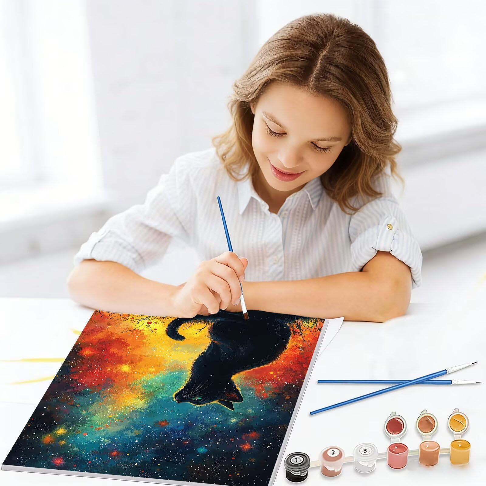 Numer malowania kotów dla dorosłych, DIY zwierzę malarstwo numer dla dorosłych 90 x 120 cm, pędzle i akryle, zestawy do kolorowania według numerów dla dorosłych początkujących, dekoracje ścienne i