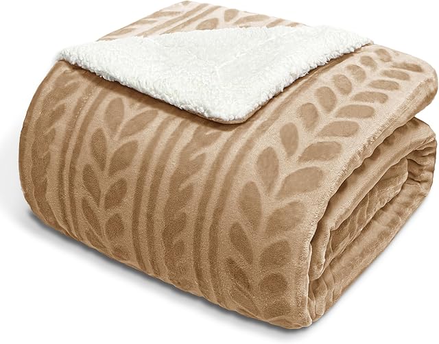 Exclusivo Mezcla Sherpa Fleece Throw Blanket, Reversible Velvet Plush Throw and Blanket Ultra Soft and Warm, Throw Blanket for Sofa Couch Bed, 127 x 178 CM, Camel Blanket