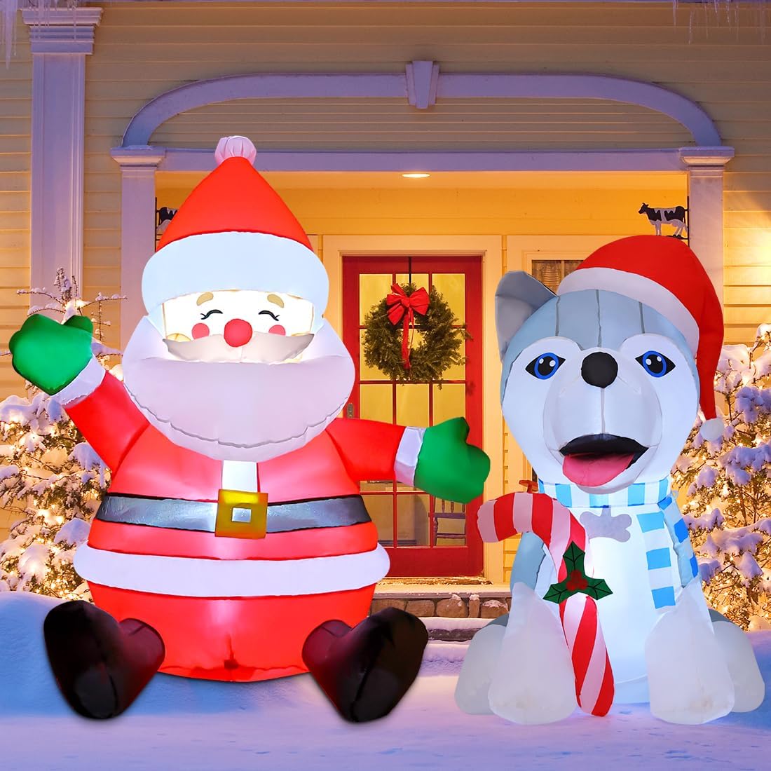 GOOSH 5 FT Christmas Inflatables Outdoor Santa Claus and 4 FT Christmas Inflatables