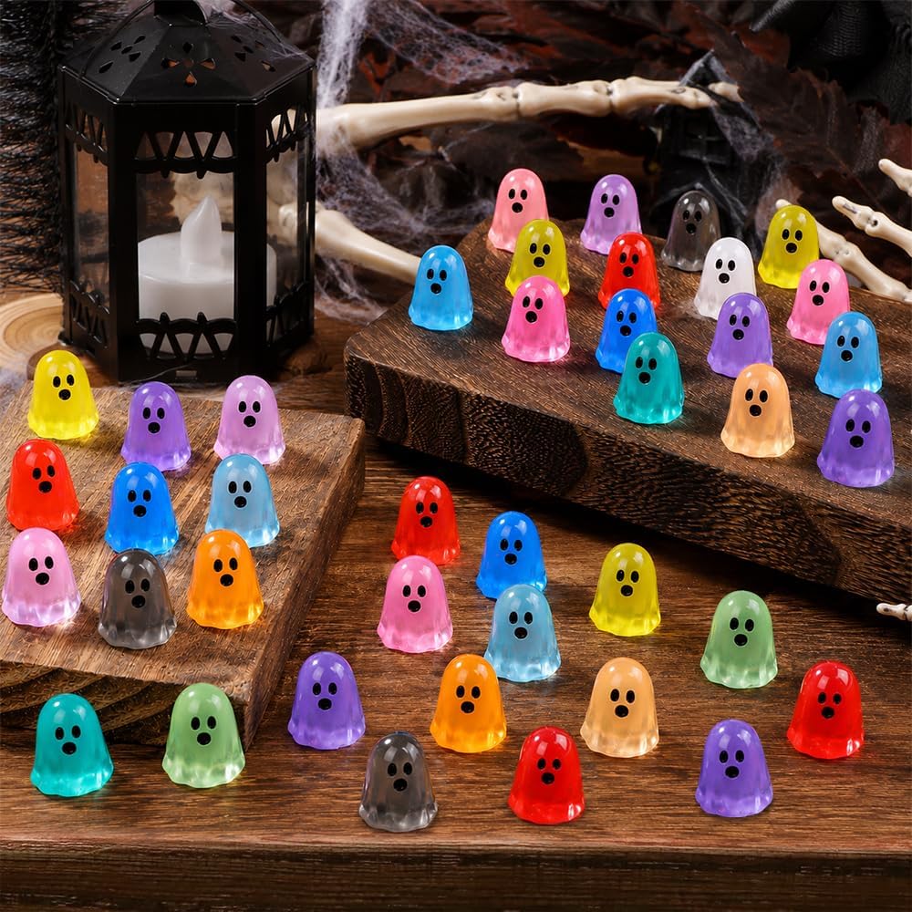 DULEFUN 120Pcs Halloween Luminous Mini Ghosts Figures, 15 Colors