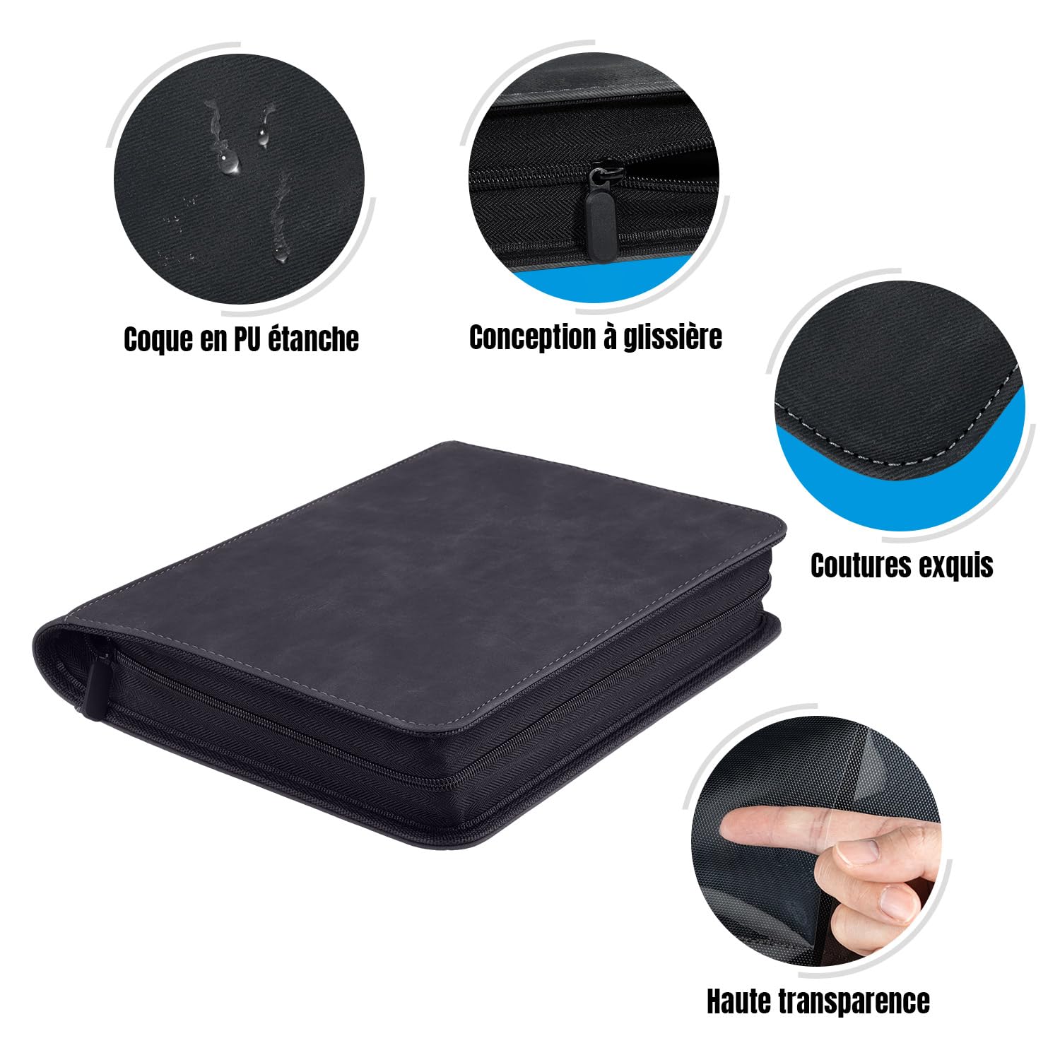Classeur TCG 112 Toploaders 35PT, 4 Compartiments - Noir | 10 toploaders rigides offerts, protège vos cartes TCG et de collection contre plis, rayures et humidité au quotidien