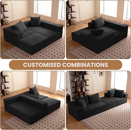 Miniatura 6 de Sofá Seccional Modular en Forma de L de 108", Sofá Seccional Modular sin Estructura Rígida con Otomana Móvil, Sofás de Pana Nube para Sala de Estar,