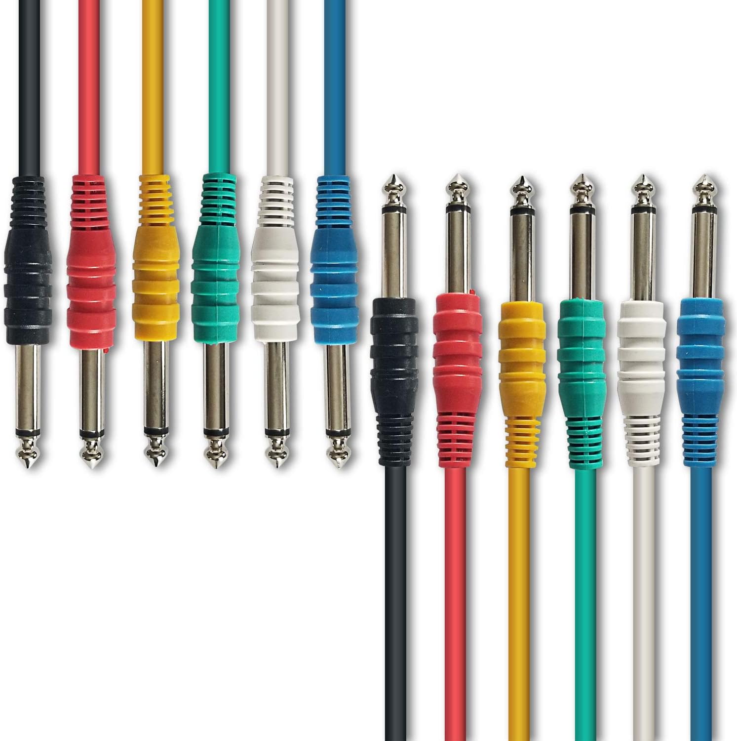 AxcessAbles 1/4 (6.35mm) TS to 1/4 (6.35mm) TS Unbalanced Mono Multi-Color Patch Cables 6 Pack (3ft) Outboard Gear & Patchbay Studio Cables External Effects Digital Analog Effects