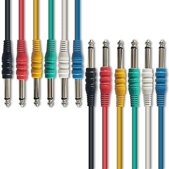 AxcessAbles 1/4 6.35mm TS to 1/4 6.35mm TS Unbalanced Mono Multi-Color Patch Cables 6 Pack 3ft Outboard Gear & Patchbay Studio Cables External Effects Digital Analog Effects