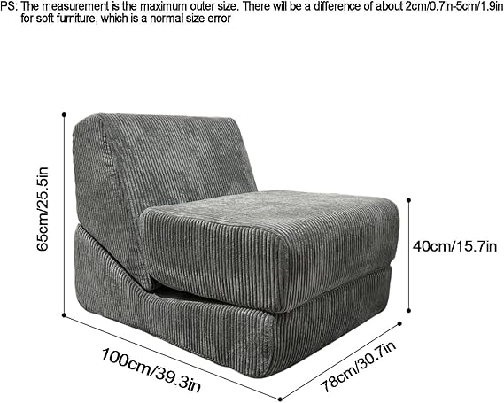 Compression Sofa，Compressed Sofa in Box，Folding Sofa Bed，Folding Sofa, Portable Fold Out Chair Bed ，Comfy Floor Sofa Lounge，Chenille/Corduroy Fabric - for Living Room Bedroom(Gray)