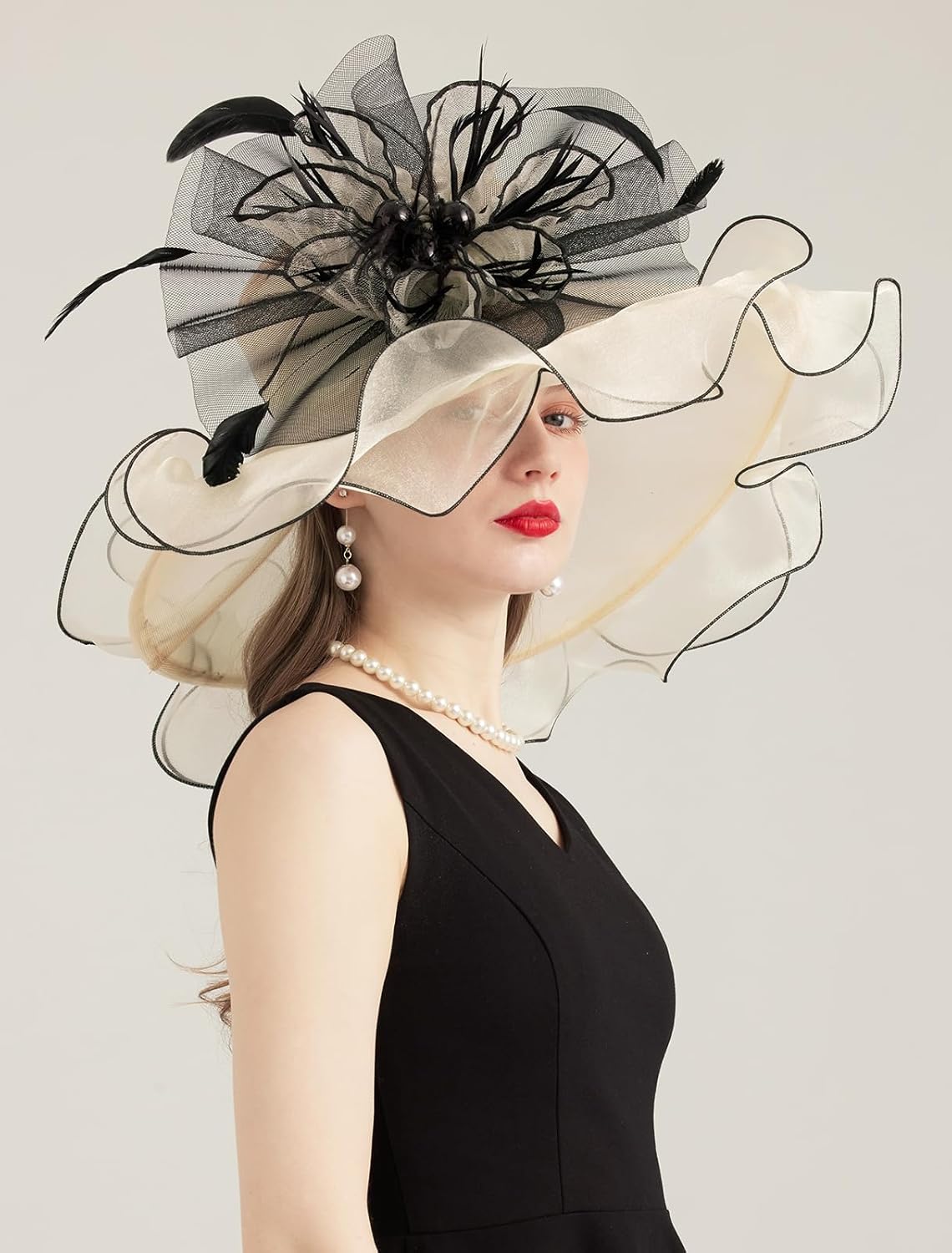 2025 Derby Hats for Women Organza Church Wedding Tea Party Hats Floral Fascinator Wide Brim Sun Hat - Image 6