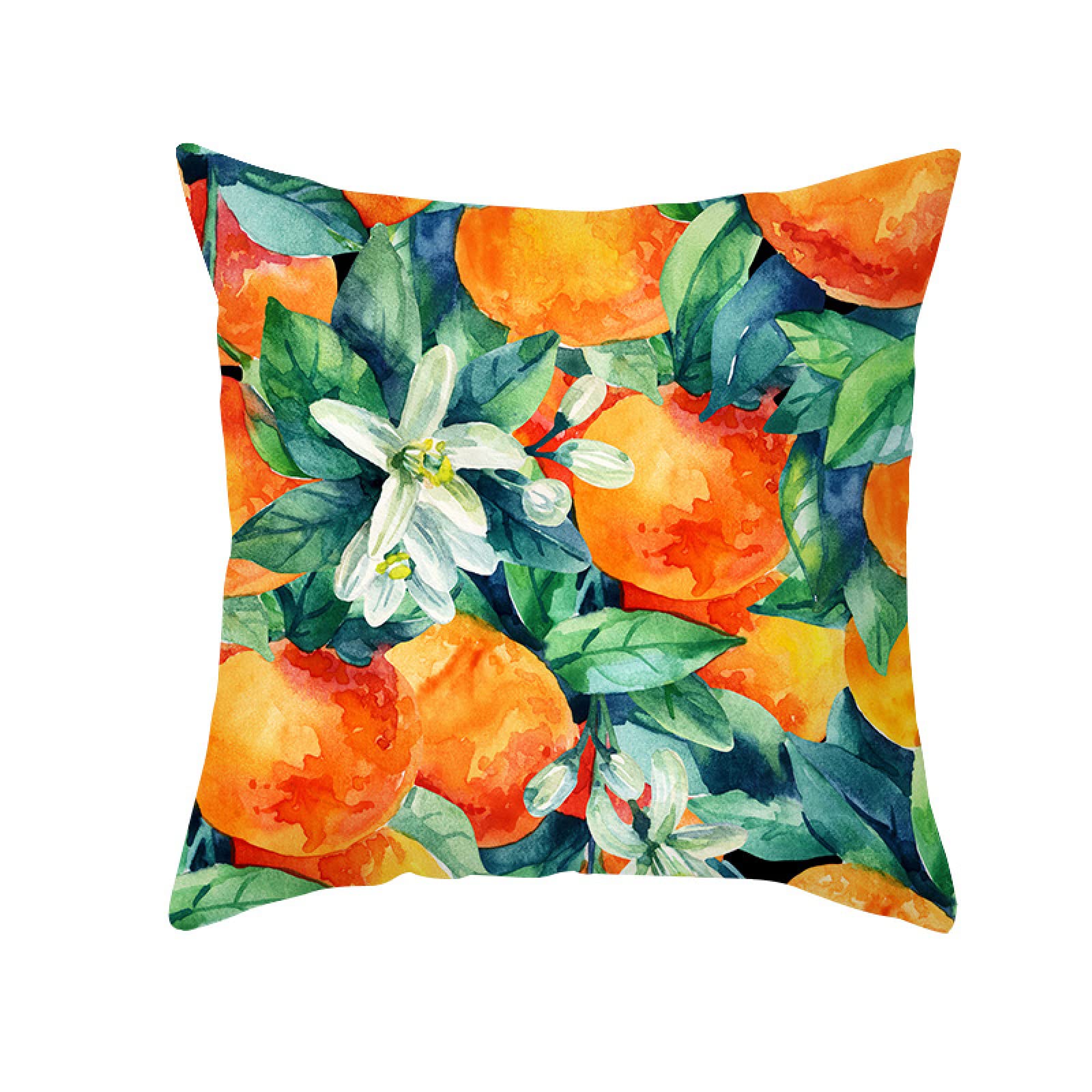 Cushion Covers Green Leaves Orange Pillow Cases Soft Linen Cushions with Covers Included Washable Sofa Cushions with Invisible Zip Pillowcase Breathable Pillow Cover 60x60 Cushion Cover 1 Pack