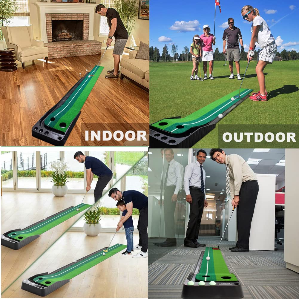 Putting Green - Alfombrilla de golf portátil con retorno automático de bolas, para interiores y exteriores, con 6 bolas adicionales, perfecta para práctica en casa y oficina