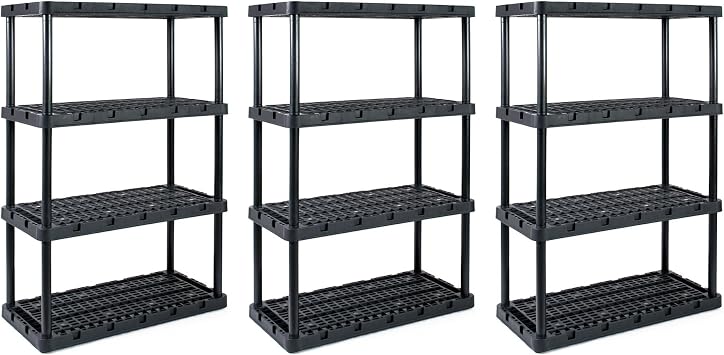 Gracious Living 3 Pack Heavy-Duty Storage Shelves, Knect-A-Shelf 4-Shelf Ventilated Storage Shelving Rack for Home Organization, Black