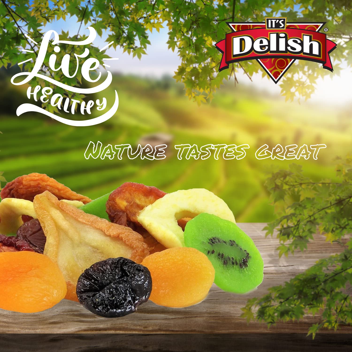 Dried Mixed Fruit with Prunes by It's Delish, 5 lbs Bulk | Snack Mix of Prunes, Apricots, Plums, Apple Rings, Nectarines, Peaches, Pears, Kiwi Slices | Dry Fruits - Vegan Kosher Healthy Snacks