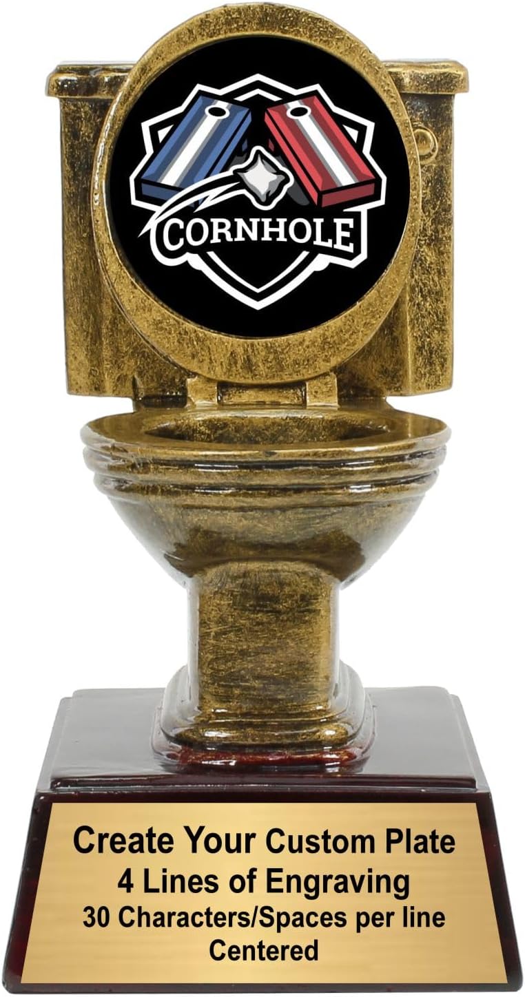 Gold Toilet Bowl Trophy - 6 Inch Tall | Engraved Toilet Award with Optional Themed Inserts - Customize Now