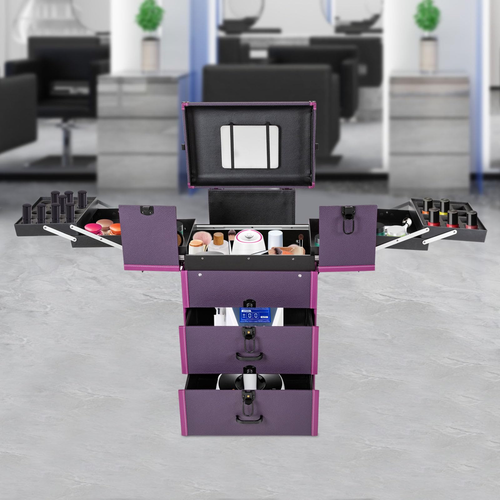 Multifunctional Rolling Cosmetic Case with Drawers, Large Capacity Beauty Salon Storage Cases with Lock, Portable Travel Trolley Case with Wheels, 110lb Weight Capacity, Nail Tools Storage Organizers