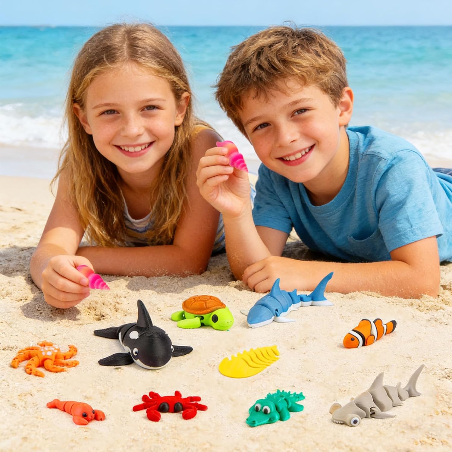 22PCS 3D Printed Sea Animals Toys, 3D Printed Ocean Animals Articulating Flexible Fidget Toys, Cute Animal Figurines Toys for Easter Birthday Party Favors Office Desktop Home Decoration - Image 7
