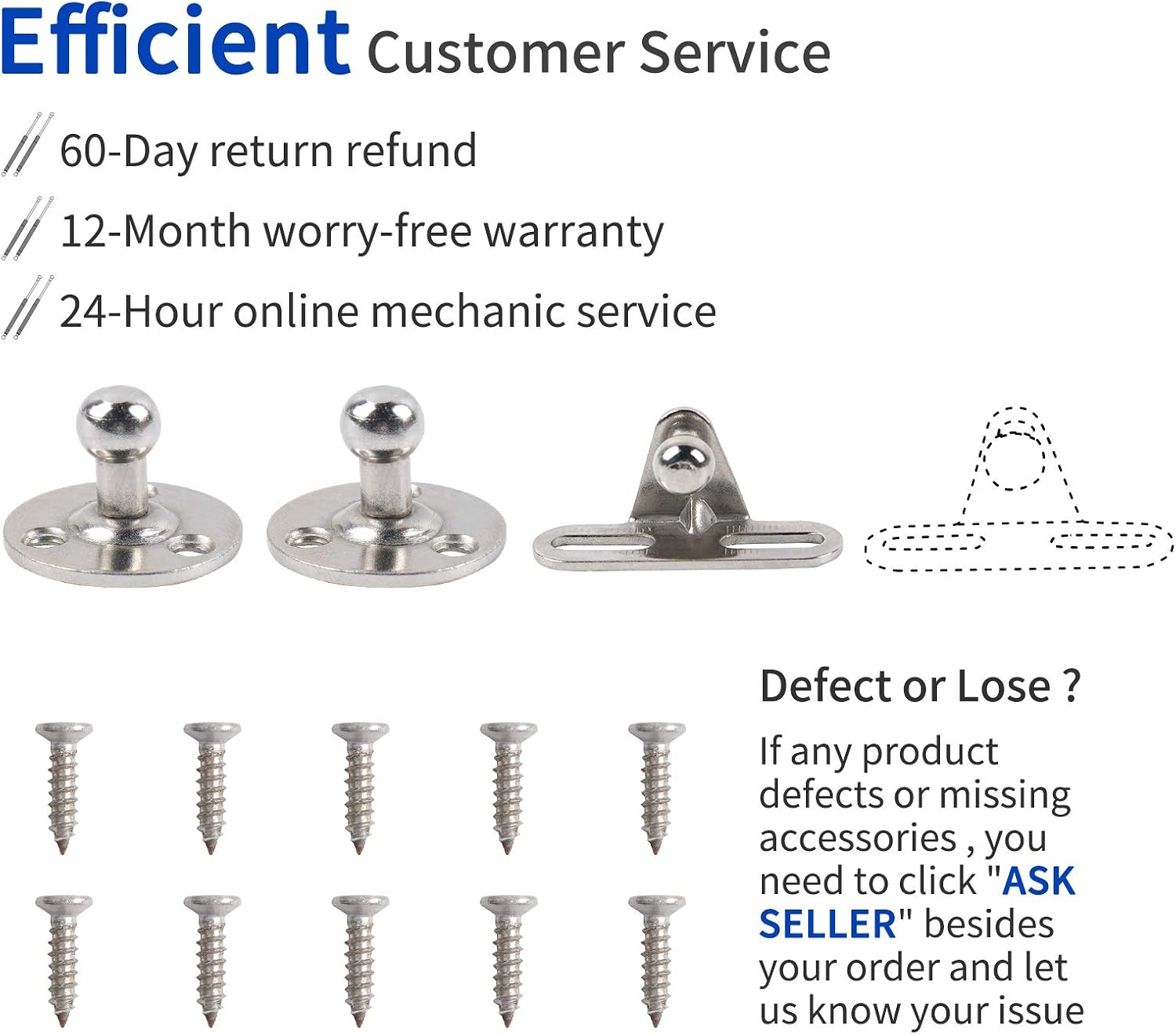 OTUAYAUTO Gas Strut Mounting Brackets - 10mm Ball Stud with Screws (Pack of 4)