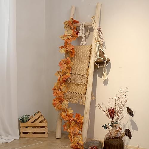 Miniatura 4 de FUIN Escalera de madera totalmente montada de 5 pies, para sala de estar, decoración de pared, soporte de colcha de granja, soporte de toalla de