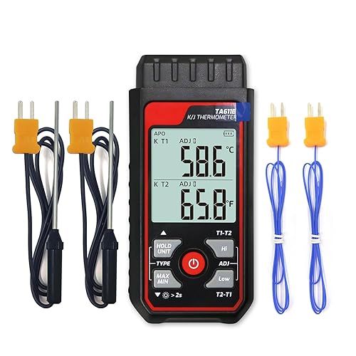 Termómetro de termopar digital de doble canal tipo KJ -328 2501 Medidor de temperatura HVAC con 4 sondas de termopar tipo k, alarma, compensación