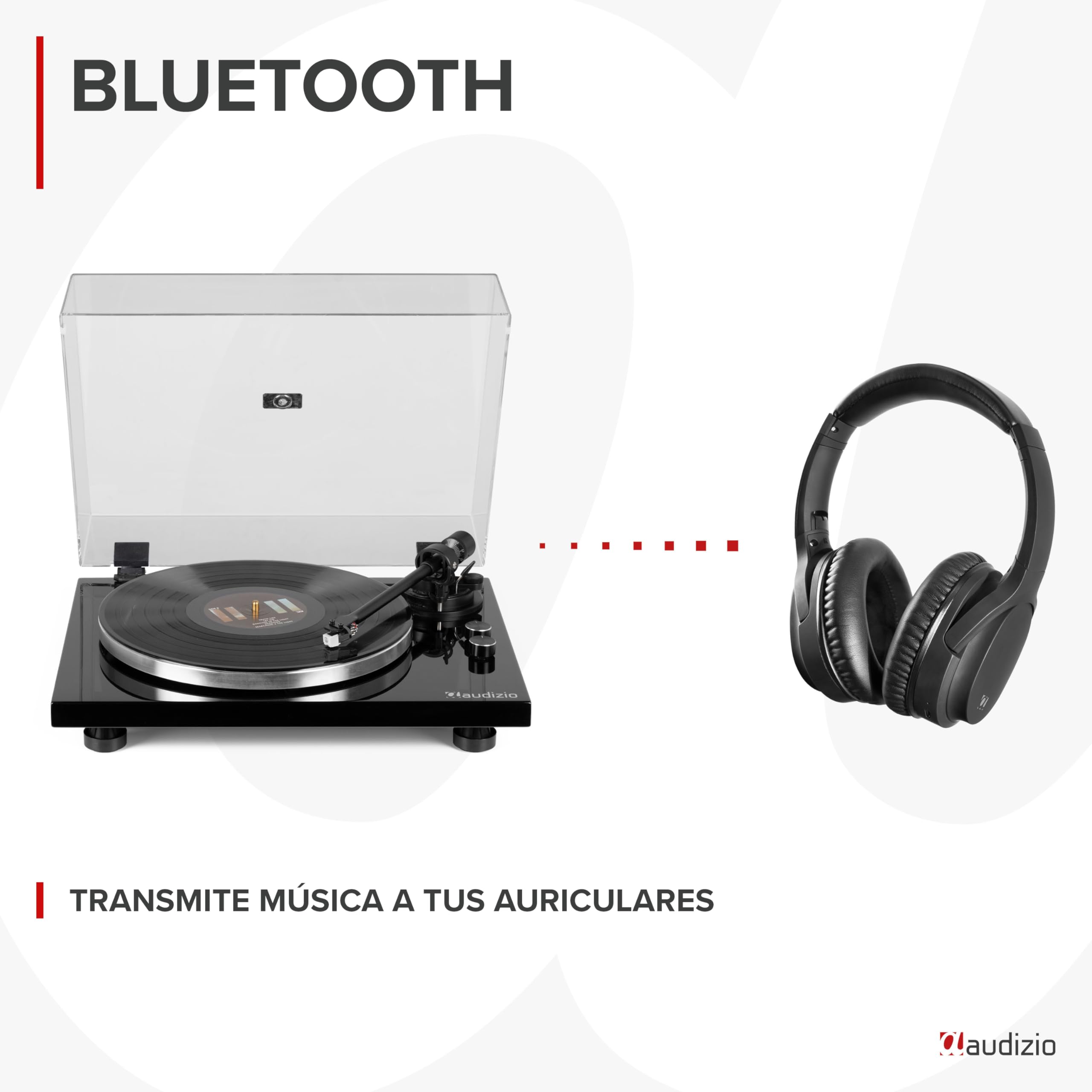 Audizio Toledo - Tocadiscos con Bluetooth Acabado Negro 33/45 RPM estéreo | Bluetooth y salida RCA incorporados, cápsula Audio Technica, sonido estéreo, para digitalizar tu colección de discos