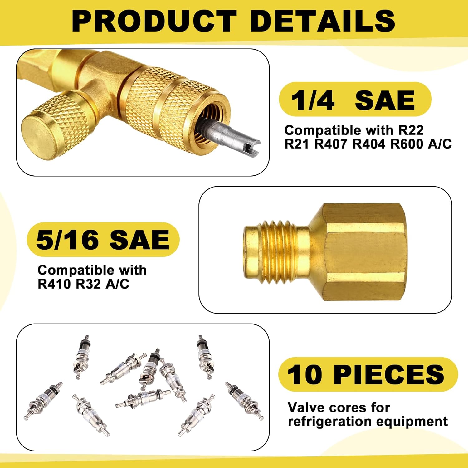Yaomiao Valve Core Remover Installer Tool with Repair Wrench Set 3/8 1/4 5/16 3/16 Port with Hex Bit Adapter and Valve Core Magnetic Tool Set 15/10/3.5/1.5lb Pick up Rod and Inspection Mirror