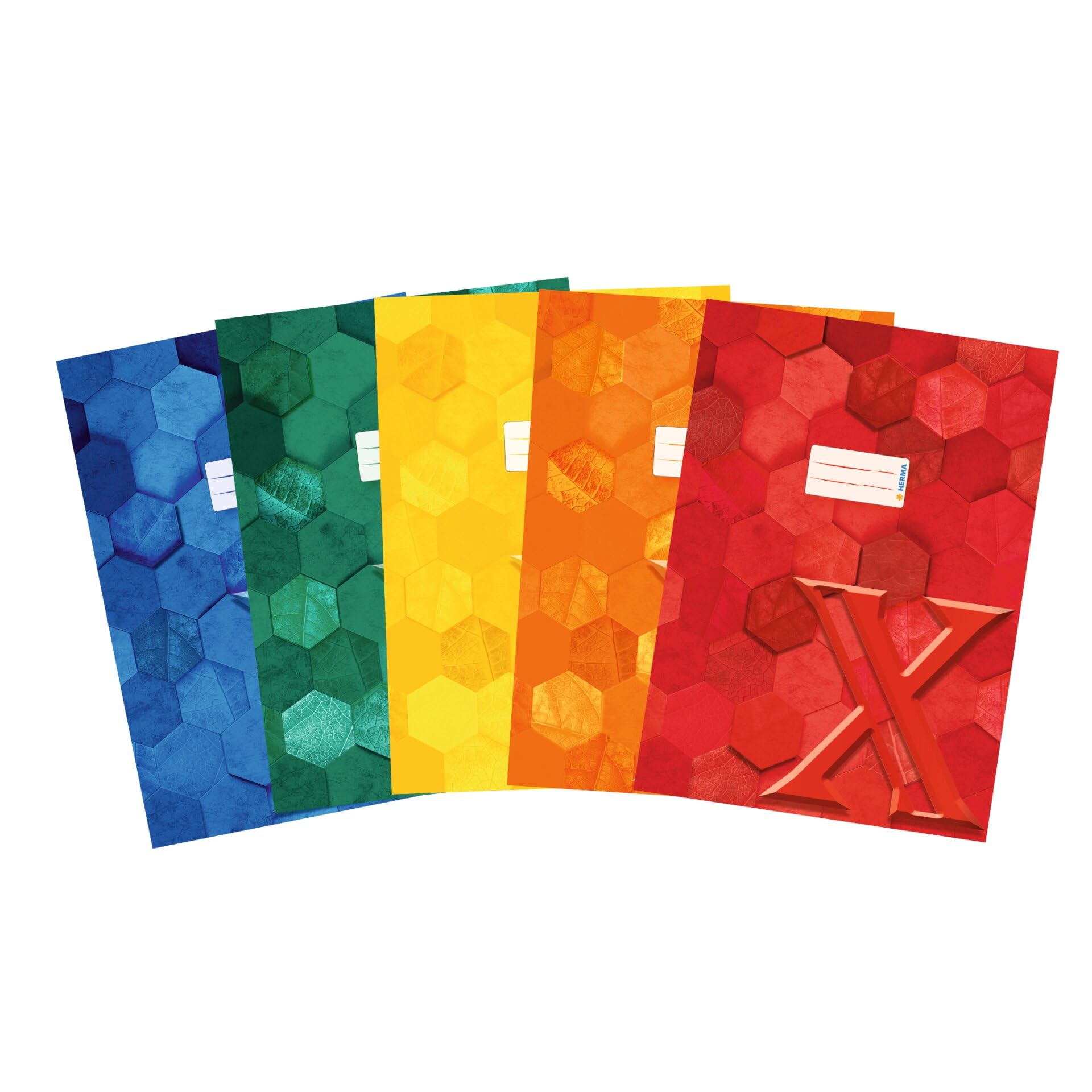 HERMA 20243 Notebook Cover A4 Cardboard Assortment Pack of 5 Recycled Notebook Cover with Labelling Field Made of Sturdy and Extra Strong Paper Exercise Book Cover with Hexagon Pattern Motif for