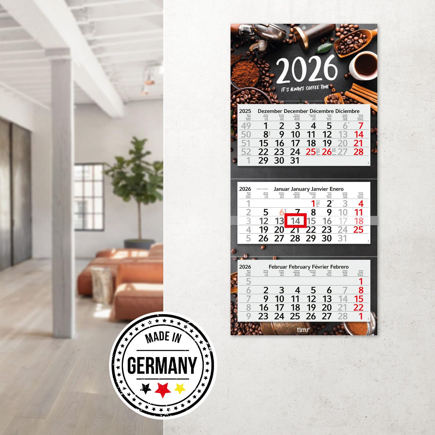 70cm Three-Month Calendar Multilingual D/GB/F/ES I Motif Japan - View #11